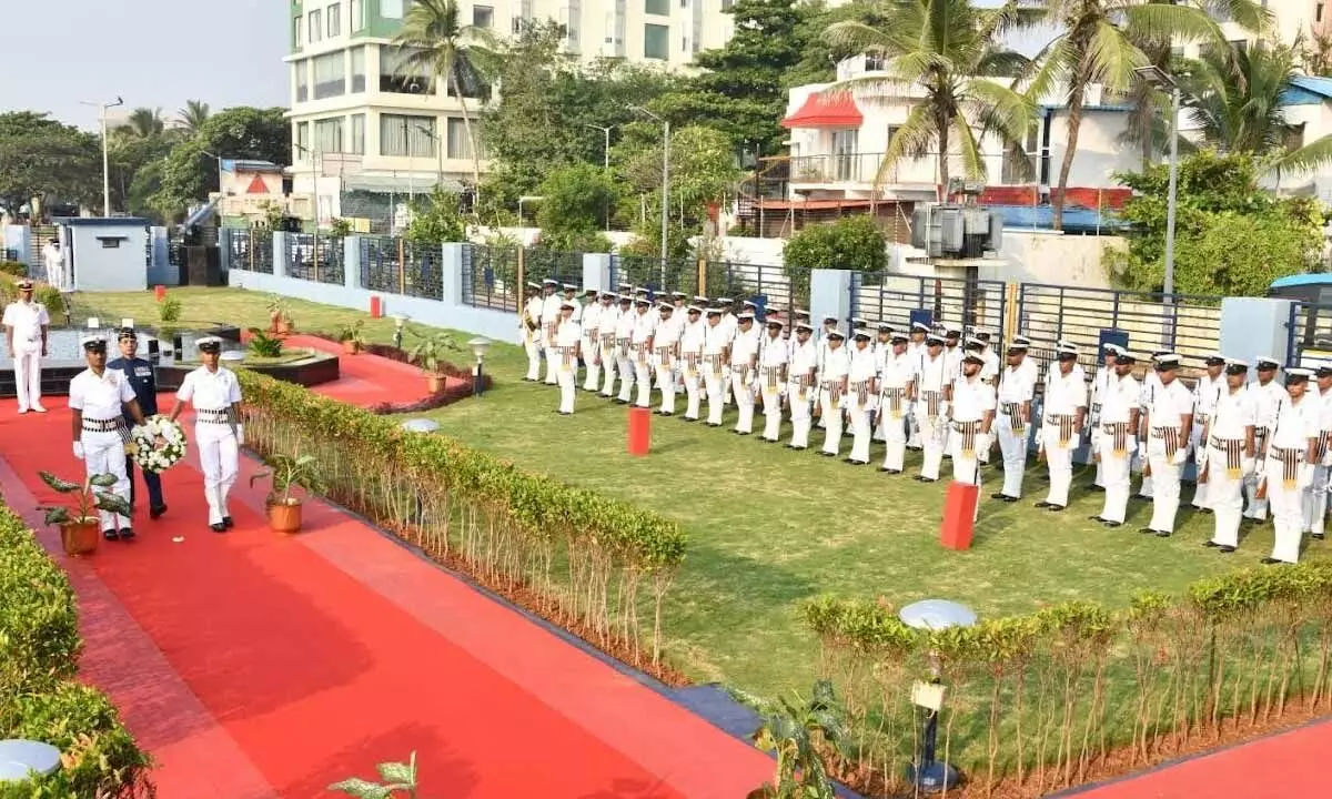 Eastern Naval Command paying homage to 1971 war heroes in a wreath laying ceremony held at the War Memorial in Visakhapatnam on Saturday