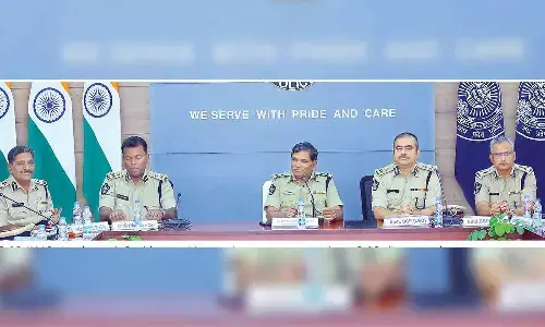 DGP K V Rajendranath Reddy speaking at the programme where DGP disc awards were presented to 65 officials, at police headquarters in Mangalagiri on Saturday