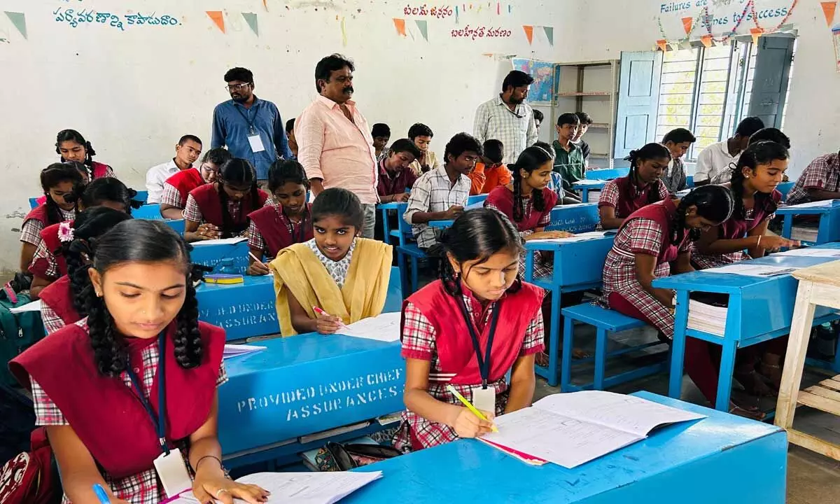 Students appear for talent test in Hanumakonda on Monday