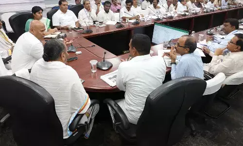 TTD EO A V Dharma Reddy holds a review with heads of all departments over arrangements for Vaikuntadwara Darshan in Tirumala on Monday