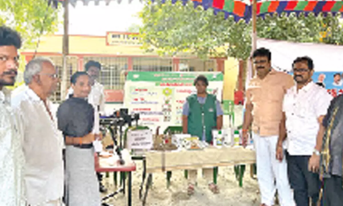 AP BJP official spokesperson Lanka Dinakar participating in Vikasit Sankalp Bharat programme at Jayavaram village in Prakasam district on Tuesday