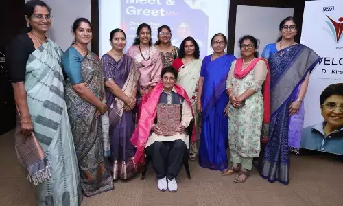 Former Governor of Puducherry Dr Kiran Bedi being felicitated by CII- Indian Women Network members at Karakambadi on Tuesday
