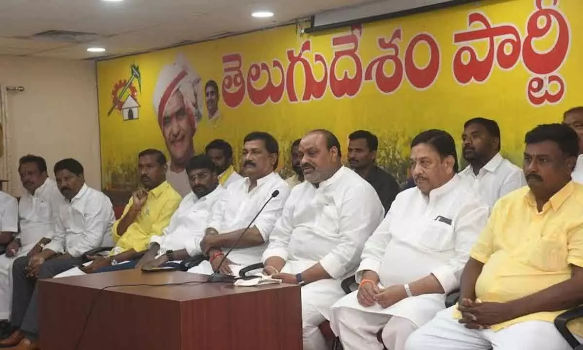 TDP state president K Atchannaidu speaking at a media conference held in Visakhapatnam on Thursday