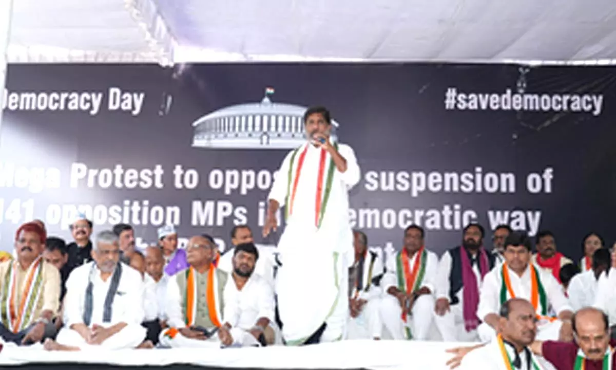 Telangana Deputy CM leads protest against suspension of Oppn MPs