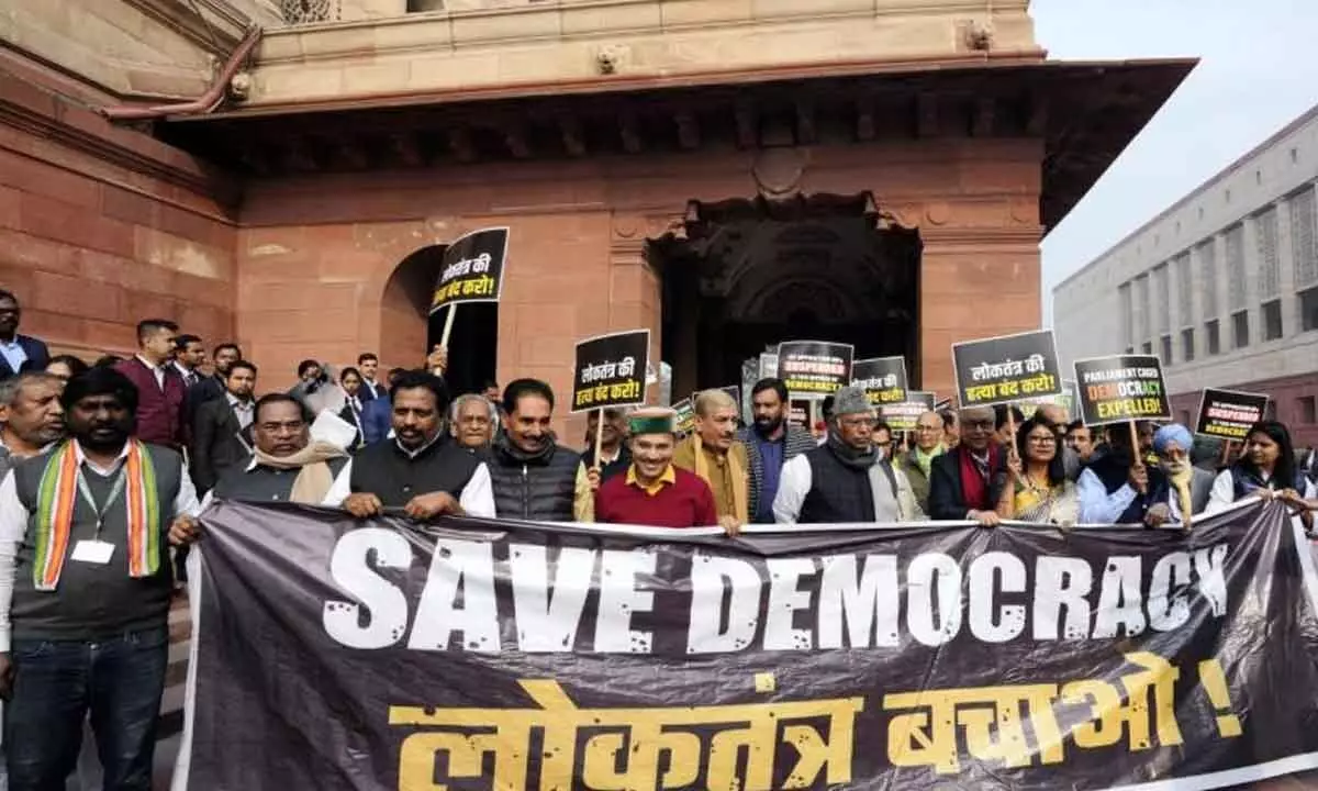 INDIA bloc protests suspension of MPs