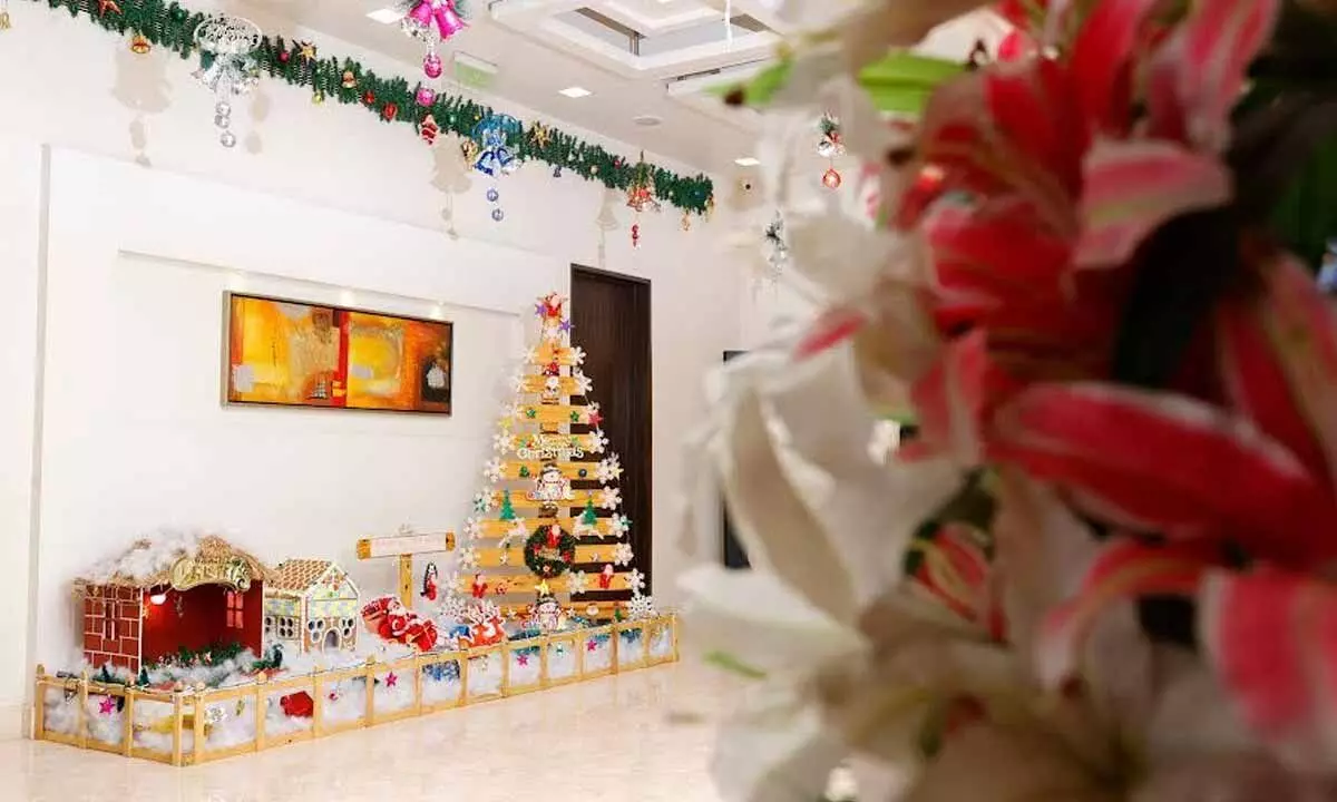 A hotel decked up for Christmas in Visakhapatnam