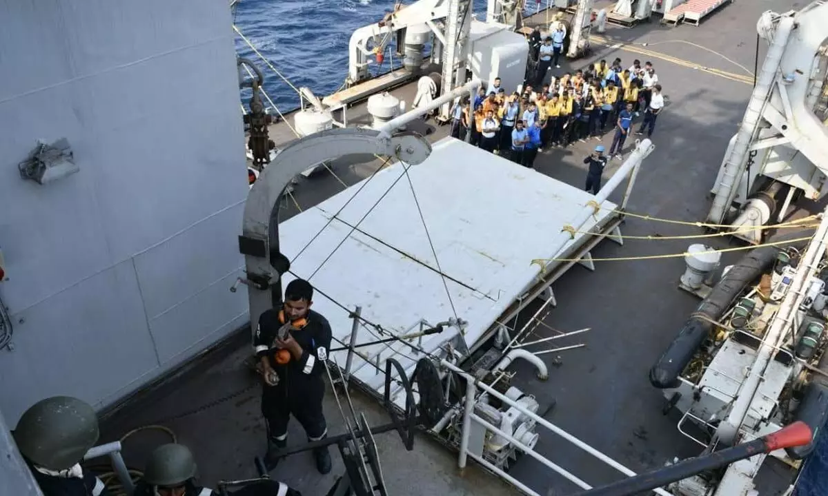 NCC cadets onboard INS Gharial during their sea attachment programme