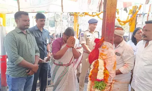 Seethakka inspecting jatara arrangements at Medaram in Mulugu district on Monday