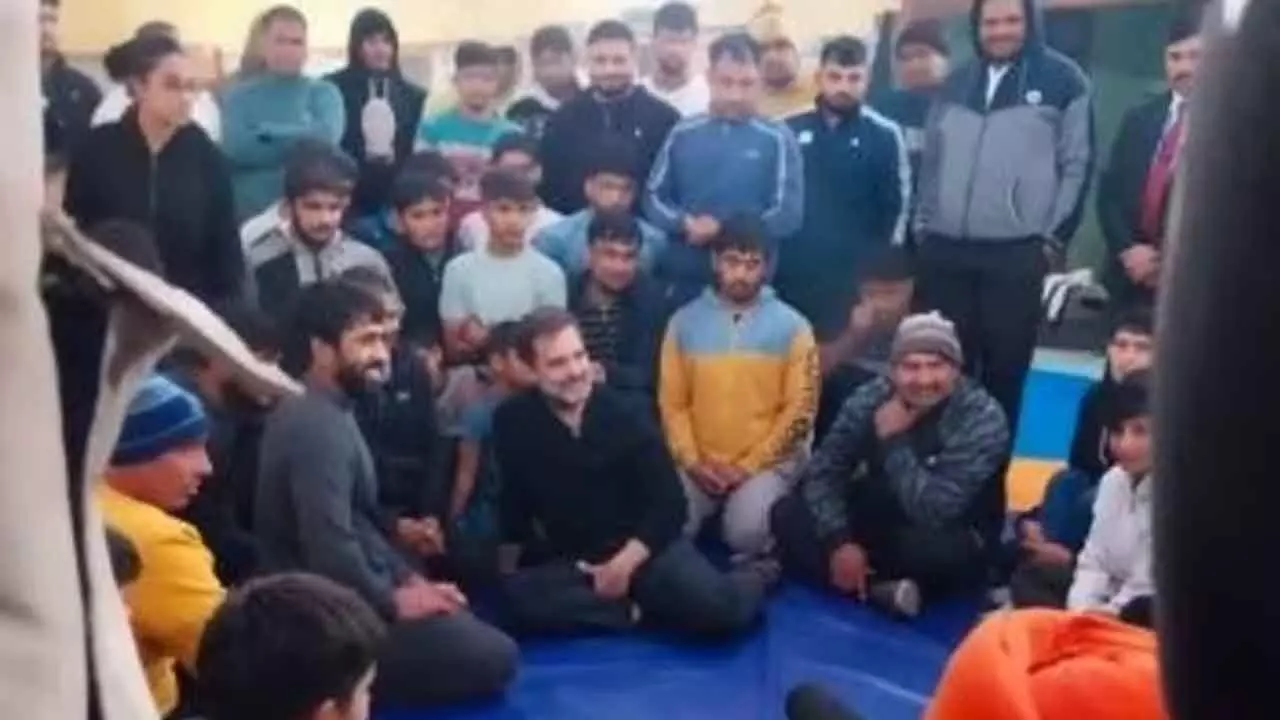 Rahul visits wrestlers akhara in Haryanas Jhajjar amid row over WFI
