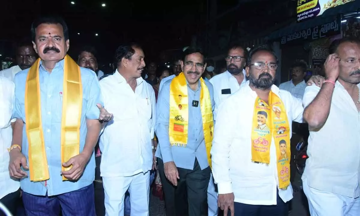 Former minister Narayana interact with local businessmen in Nellore