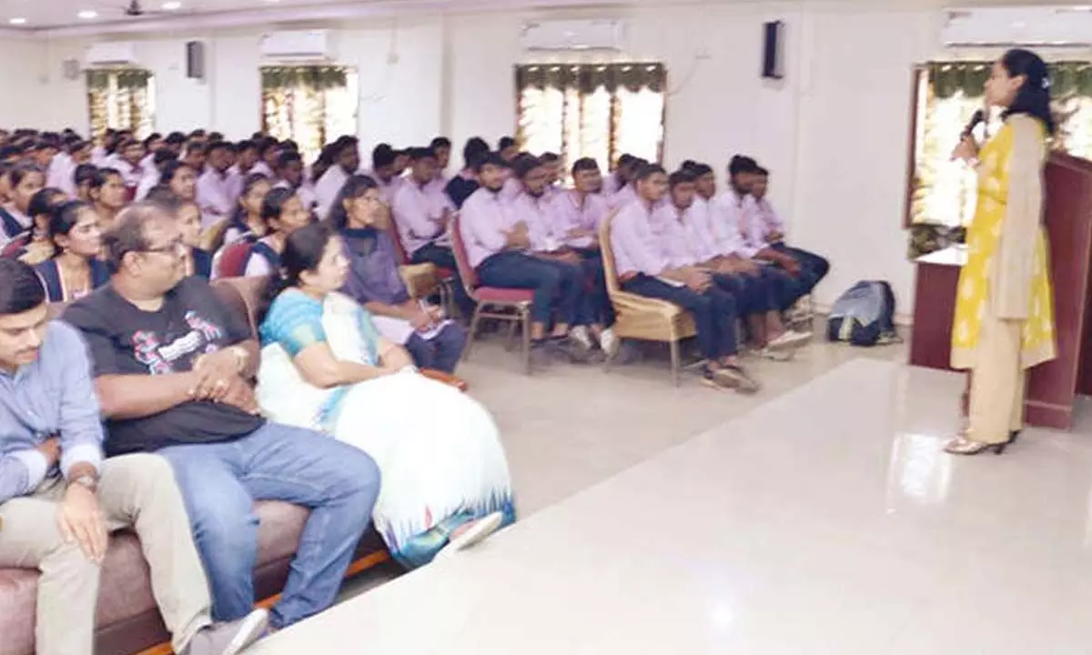 Participants at a meeting between alumni and students at the PACE Institute of Technology and Sciences, Ongole