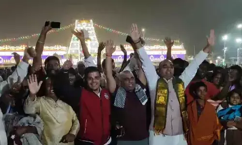 Devotees waiting for Lord Venkateswara Swamy darshan at Tirumala on Monday on the occasion of New Year
