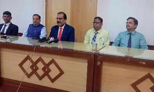 APGB chairman Rakesh Kashyap addressing a press meet in Kadapa on Monday