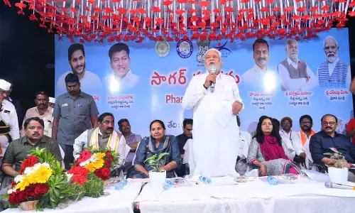Union Minister Parshottam Rupala addressing fishermen at Pallepalem of Kothapatnam mandal on Monday night