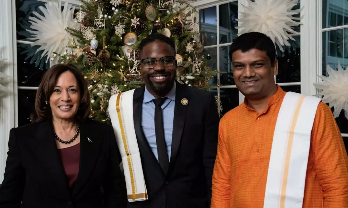 N Suresh Reddy, Founder Chairman SGEF meeting with US Vice President Kamala Harris at a Holiday Reception Programme at the White House in United States of America recently SGEF chief calls on US Vice President