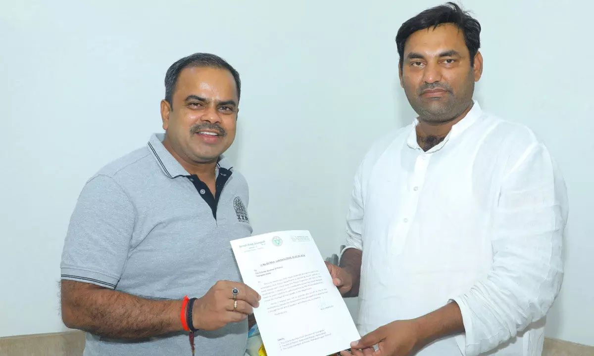 MLA Anirudh Reddy  submitting a representation to District DIG requesting him to withdraw local police escort