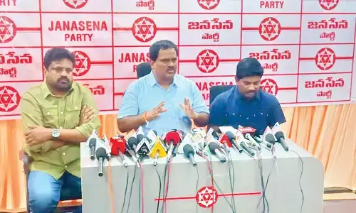 MLC and JSP Visakhapatnam (Urban) president Vamsi Krishna Srinivas Yadav speaking to the media in Visakhapatnam on Friday