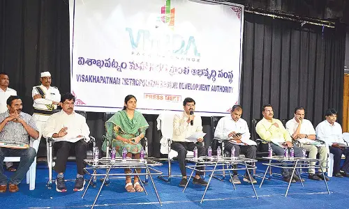 VMRDA Commissioner A Mallikarjuna briefing the media in Visakhapatnam on Friday