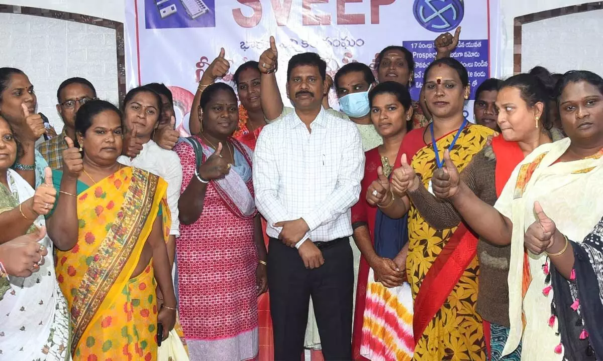 NTR District  Collector S Dilli Rao with the transgender persons during an awareness programme held at the Collectorate in Vijayawada on Saturday