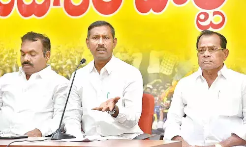 TDP Visakhapatnam parliamentary constituency president Palla Srinivasa Rao speaking at a media conference held in Visakhapatnam on Saturday