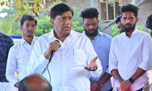 Former MP Boinapally Vinod Kumar s at a meeting of senior BRS leaders of Shankarapatnam mandal in Manakondur constituency on Monday