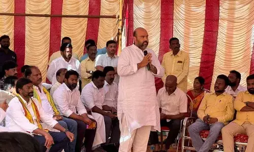 TDP Bobbili constituency in-charge Baby Naina addressing a meeting on arrangements of party chief N Chandrababu Naidu’s ‘Raa…Kadaliraa… meeting, at Bobbili on Tuesday