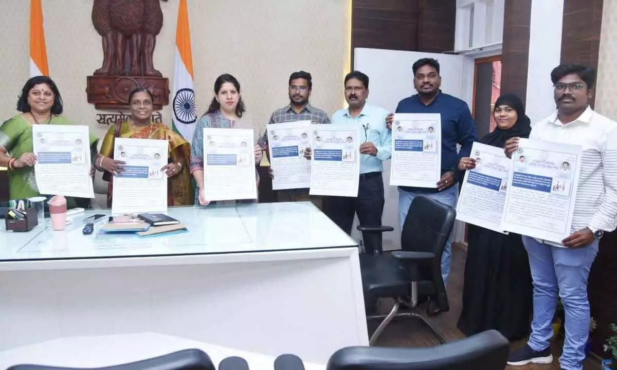 Collector Kritika Shukla launching a web portal for employment in Kakinada on Thursday