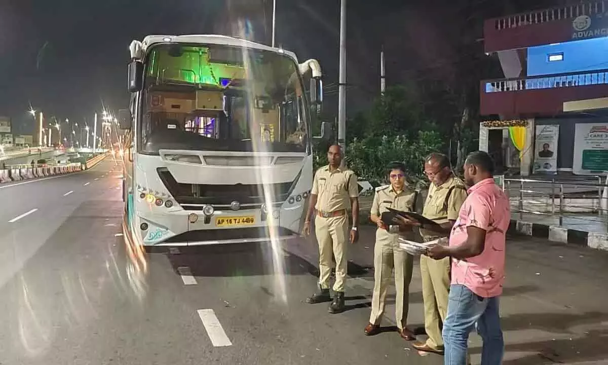 Telangana: RTA staff launches inspection of private travel buses at LB Nagar