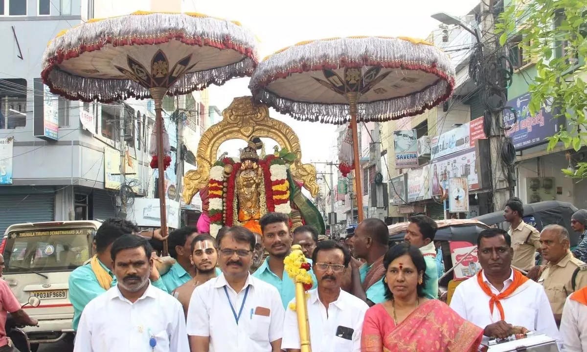 Sri Andal Ammavaru being taken out on a procession in Tirupati on Saturday