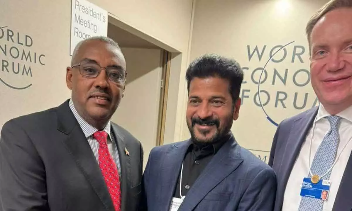 Revanth Reddy meets WEF President and Ethiopian Dy. PM in Davos
