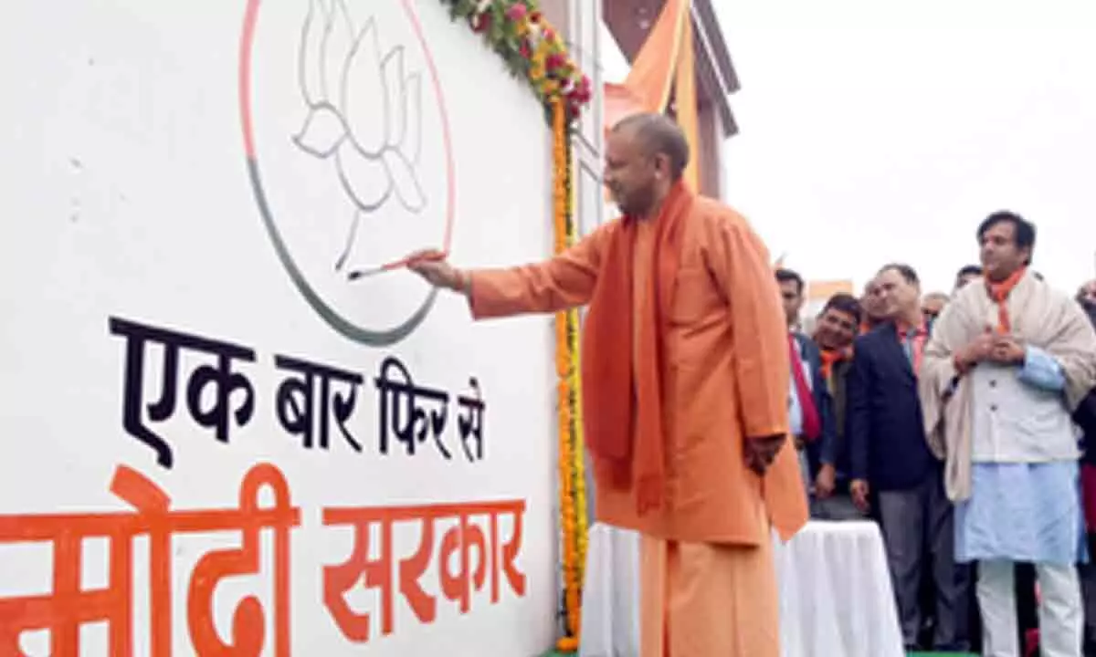 Yogi launches wall writing campaign with ‘Is baar BJP char sau paar’