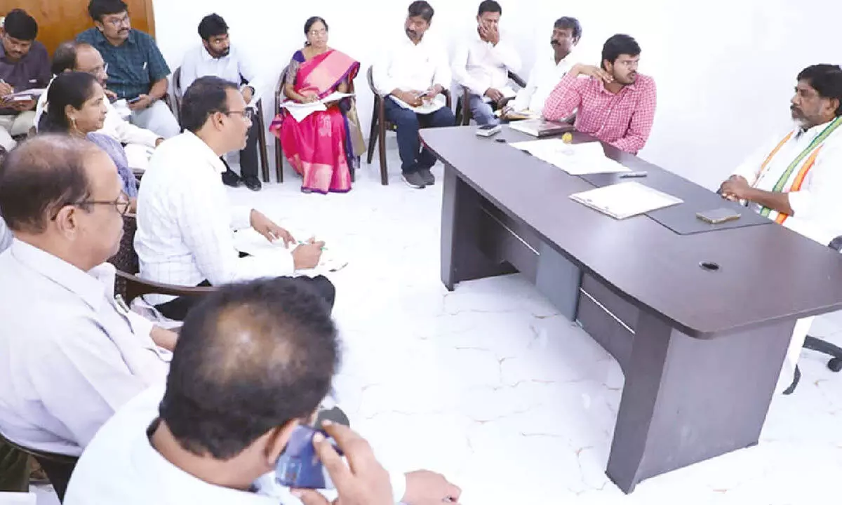 Deputy Chief Minister M Bhatti Vikramarka speaking to officials at a review  meeting in Madhiraon Tuesday