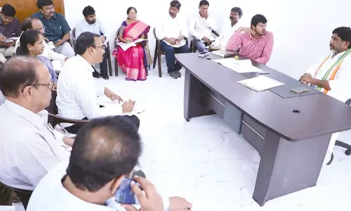 Deputy Chief Minister M Bhatti Vikramarka speaking to officials at a review  meeting in Madhiraon Tuesday