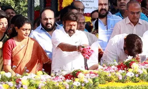 Balakrishna pays tribute to NTR  at NTR ghat in Hyderabad