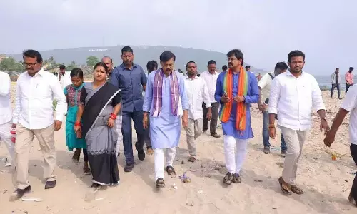 BJP leaders and Fishermen Welfare Samiti representatives participating in a padayatra in Visakhapatnam on Saturday