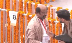 Superstar Rajinikanth arrives at Shri Ram Janmabhoomi Temple in Ayodhya to attend the Pran Pratishtha ceremony Superstar Rajinikanth arrives at Shri Ram Janmabhoomi Temple in Ayodhya to attend the Pran Pratishtha ceremony