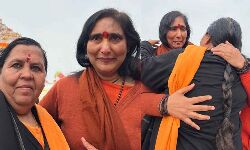 Uma Bharati and Sadvi Rithambhara hug each other recalling the years of struggle has become a reality. Uma Bharati and Sadvi Rithambhara hug each other recalling the years of struggle has become a reality.