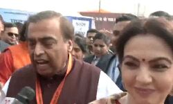 Reliance Industries chairperson Mukesh Ambani, founder and chairperson of Reliance Foundation Nita Ambani arrive at the Shri Ram Janmabhoomi Temple in Ayodhya to attend the Ram Temple Pran Pratishtha ceremony Reliance Industries chairperson Mukesh Ambani, founder and chairperson of Reliance Foundation Nita Ambani arrive at the Shri Ram Janmabhoomi Temple in Ayodhya to attend the Ram Temple Pran Pratishtha ceremony