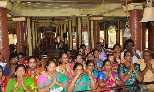 Devotees take part in Sri Rama Kalyanam at a temple in Guntur city on Monday on the occasion of ceoncecration of Ram Mandir in in Ayodhya