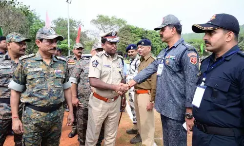 City Police Commissioner A Ravi Shankar interacting with the commandos at the inaugural of the 14th AIPCC held in Visakhapatnam on Monday