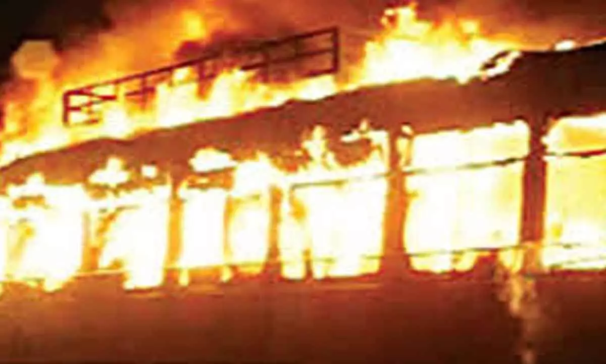 Hyderabad: Two RTC buses gutted in fire