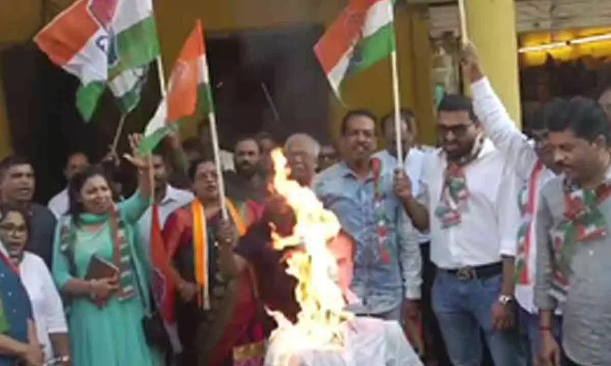 Goa Cong burns effigy of Assam CM over attack on Rahul Gandhi’s Yatra