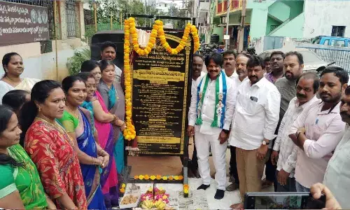 Mayor and MP MVV Satyanarayana lays foundation stone for CC roads in canal in 16th ward