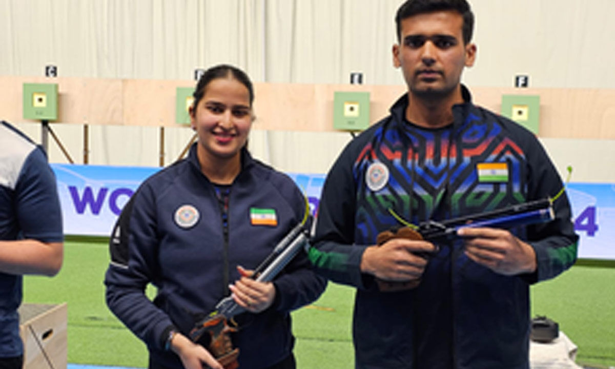ISSF World Cup 2024 Rhythm, Ujjwal win mixed team pistol gold