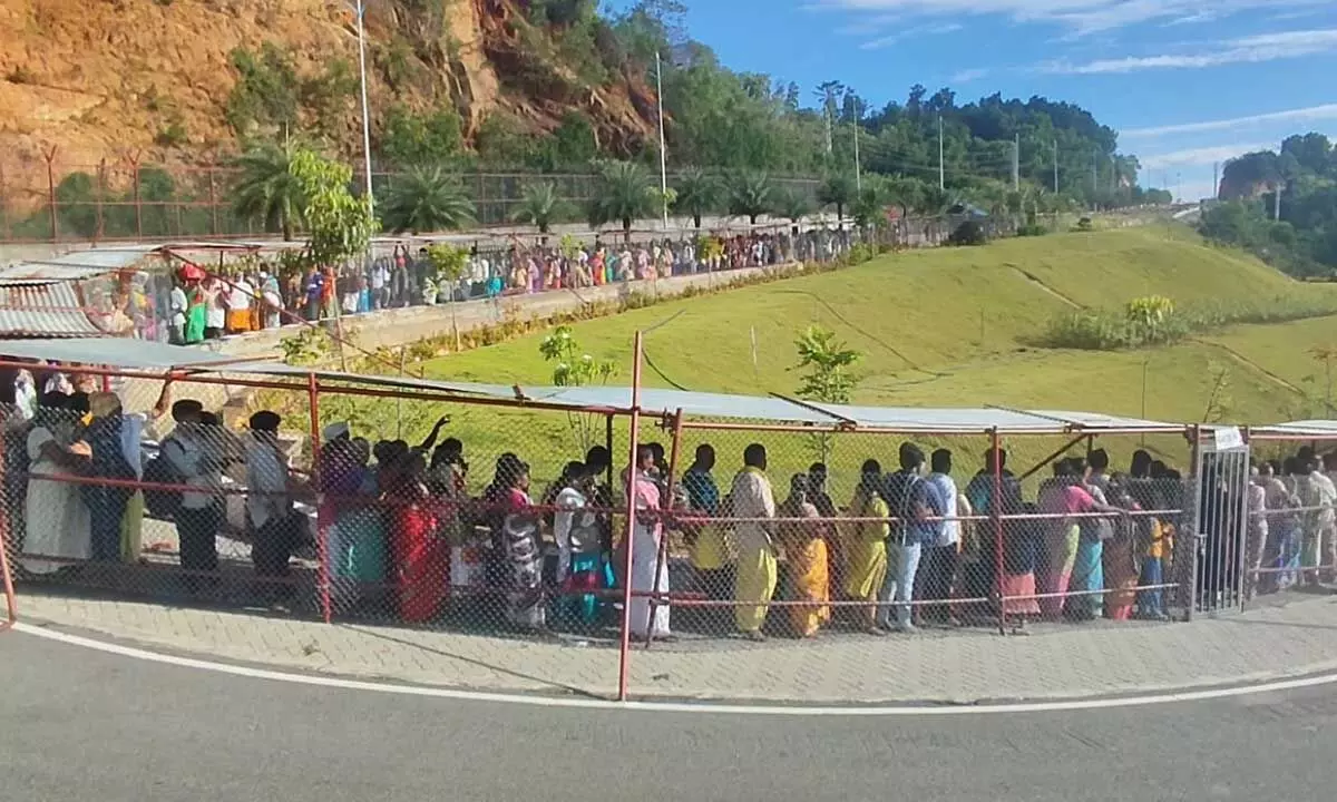 Queue line extended outside of the queue complex in Tirumala on Saturday