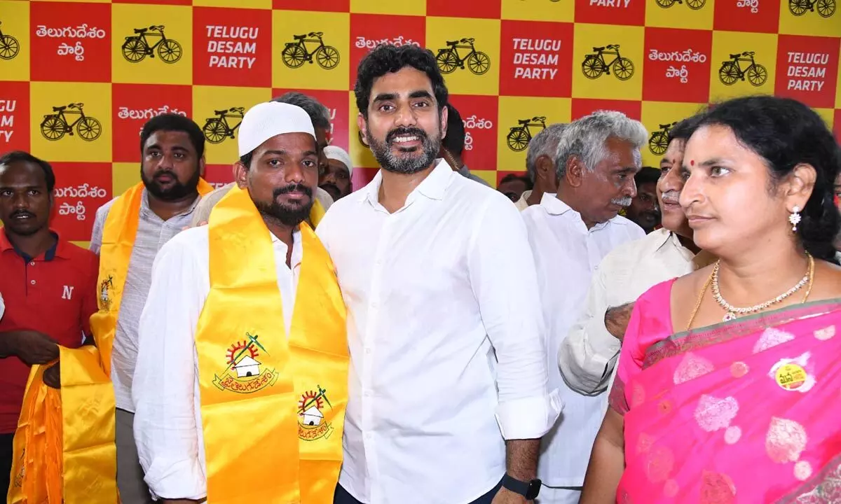 YSRCP leaders joining the TDP in the presence of party national general secretary Nara Lokesh in Mangalagiri on Saturday