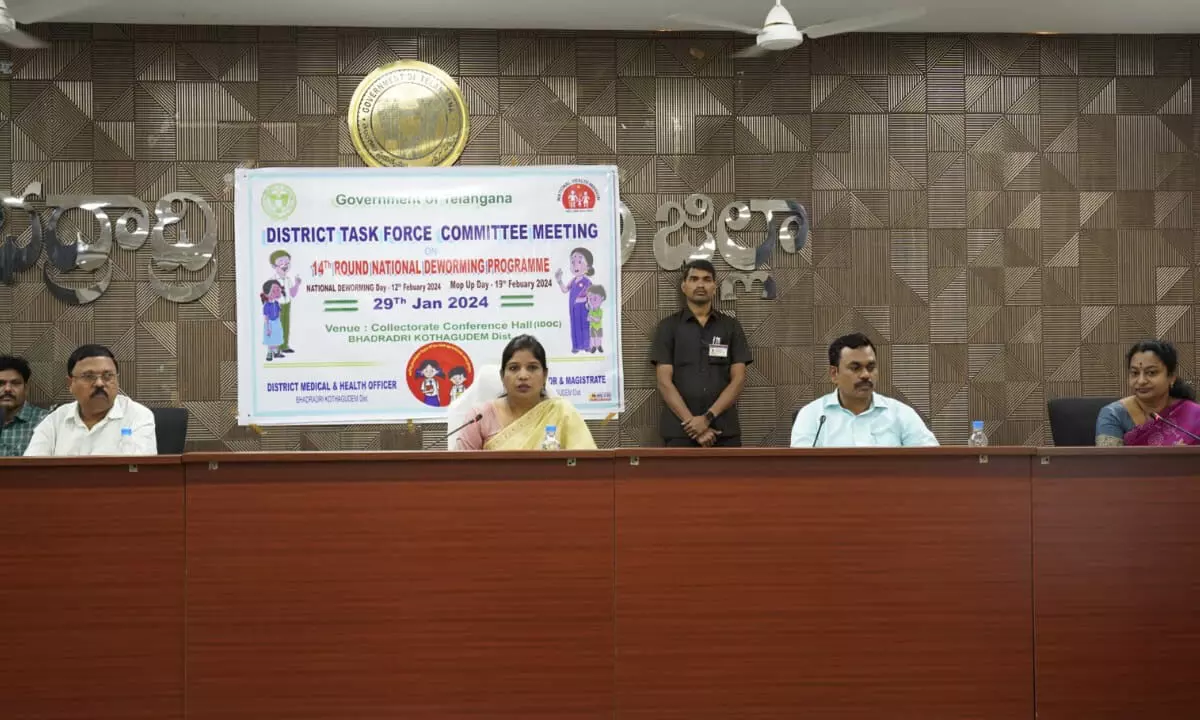 District Collector Dr Priyanka Ala holding a meeting on the National Deworming Day programme on Monday