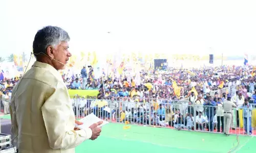 TDP national president N Chandrababu Naidu addressing Raa- Kadaliraa public meeting at Katheru in East Godavari district on Monday