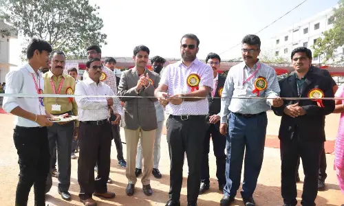 Joint Collector Ketan Garg and Sri Krishna Devaraya University Prof A Venkataramana inaugurating the science exhibition in Anantapur on Monday