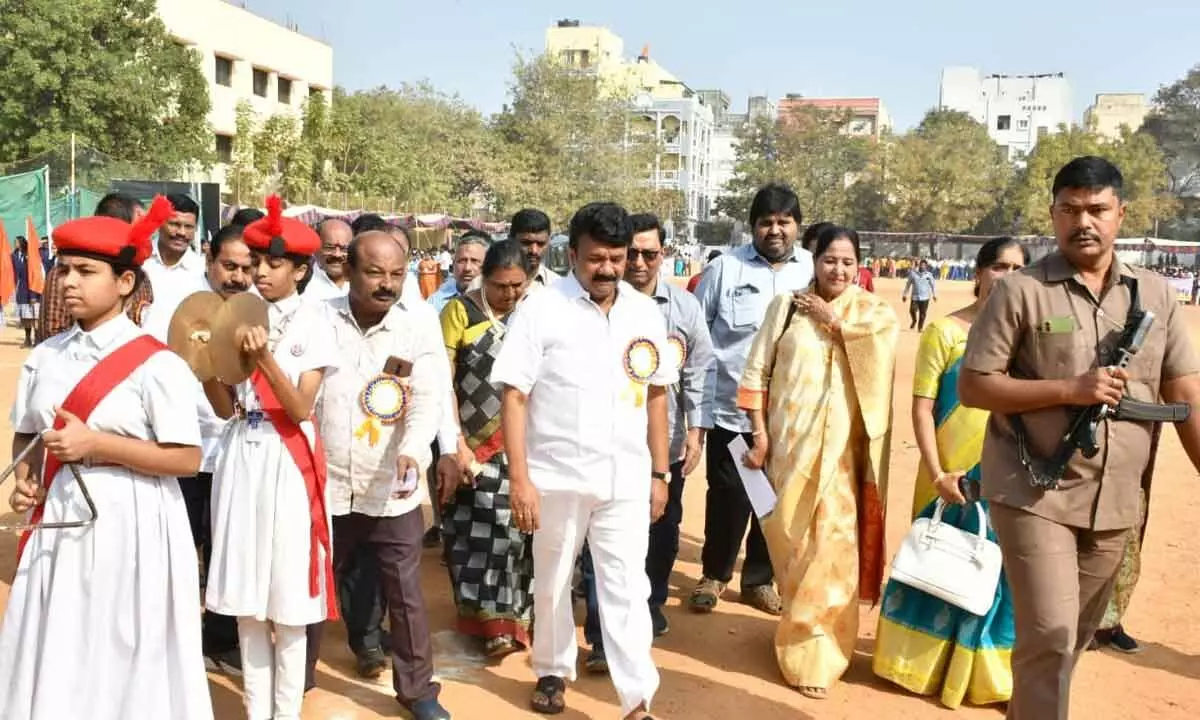 Talasani Srinivas Yadav inaugurates the annual sports festival in Sanathnagar